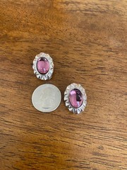 Vintage Ginnie Johansen Purple Glass Cabochon Clip-On Earrings Silver Tone 1984