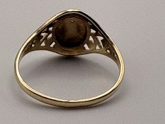 Antique 10K Yellow Gold Signet Ring With Diamond In Sun, Size 5.5 PSCO Filigree