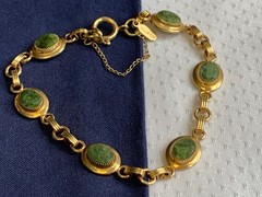 Vtg Gold Filled Sarah Coventry Jewelry Set 12.17g Jadeite Look Stones *READ*
