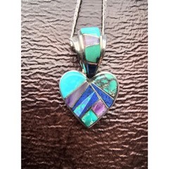 Sterling Silver Heart Storyteller Inlay Pendant Necklace & Chain Milor Italy