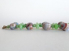 Vtg Antq Czech Glass Marbled Slag Melon Ball Tutti Frutti Bead Cluster Necklace