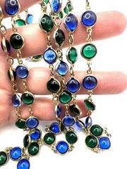 VTG Poured Glass Bezel Set Link Necklace 54”