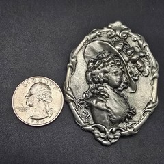 Art Nouveau Pewter Victorian Woman Brooch Silver Plated