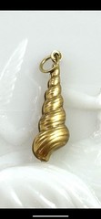 Vintage Brass Spiral Seashell Charm Puffy Shell Nautical Beach Pendant