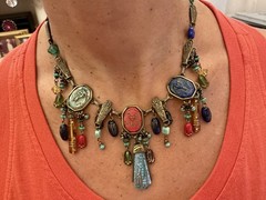 Sweet Romance Vintage Egyptian Revival statement necklace with Pharaoh glass .
