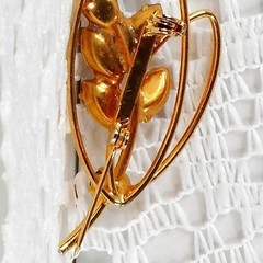 Vintage Gold Tone Leaf Brooch Pin with Purple Rhinestones 1980s Gift for Her