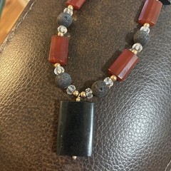 Handmade Carnelian Lava Stone Black Onyx Style Necklace Gold Filled Statement