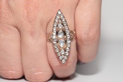 Vintage Circa 1950s 9k Gold Estate Natural Rose Cut Diamond Navette Ring