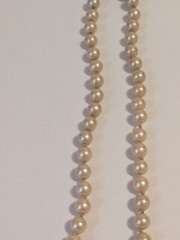 Faux Pearl Vintage Hand Knotted Necklace. Champagne. Barrel Closure 15″.