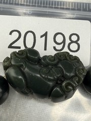 Pixiu Bracelet Green Carved Beads Stretch Band Feng Shui 8″