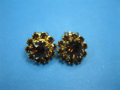 Fabulous for Fall Vintage Amber Rhinestone Gold Tone Brooch Pin & Earrings