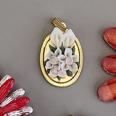 Vintage Flower Pendant Lot of 6 Red Peach Celluloid Acrylic Resin