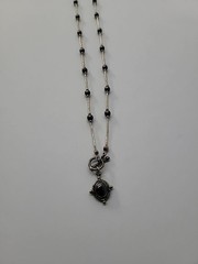 Vintage Silver Tone Hematite Pendant Necklace Bar Beaded Toggle Jewelry