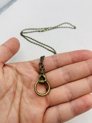 Vintage Victorian Style Hand Clasping Ring Door Knocker Bronze Tone 18” Necklace