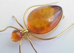 BALTIC AMBER INSECT SPIDER BROOCH GOLD JEWELRY 老琥珀 RUSSIAN USSR SOVIET PIN ORDER