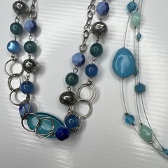 H7 Lot Blue Green Turquoise Aqua Resin Acrylic Lucite Silver Chains Lane Bryant