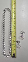 Beautiful Vintage Crystal Beaded Collar Necklace and Clip Drop Earring Set 15″
