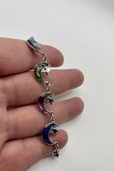 Celestial Moon Star⭐️Rainbow Dyed Abalone Charm Vintage Bracelet 7 Inch EUC