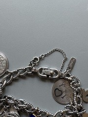 VTG Monet Sterling Charm Bracelet with Happy Birthday Charms,76 & Globe Charm