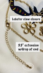 Vintage Gold Tone Multi Flower Chain /Statement Necklace 35” +3.5” Extension