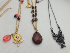 Set Of 3 Vintage Bead Necklace Chain Charm Pedant.