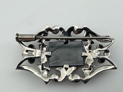 Antique Sterling Silver Unmarked natural hematite brooch Trombone Clasp 1.5”X1”