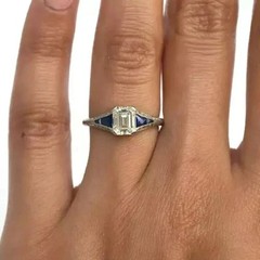 Art Deco Style Emerald Cut Lab Created Diamond Engagement 14K White Gold FN Ring