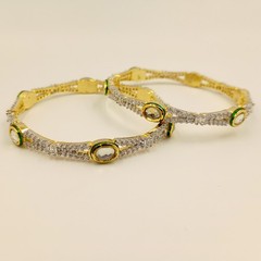 Bridal Wedding Kundan Meenakari Bangles 22k Gold Plated CZ South Indian Jewelry