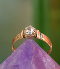 Antique Edwardian 14K Rose Gold .34ct Mine Cut Diamond Solitaire Ring Sz 8.4