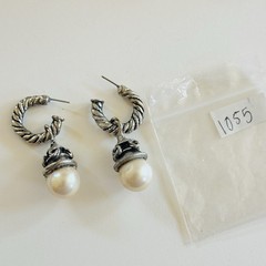 Regal Cuff Earrings VTG Dangle Silver Plated Pearl Cabochon Hoop pierced 90s