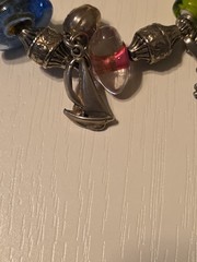 Vintage Bracelet With Sterling Silver Charms And Glass Beads 7.5″ Long