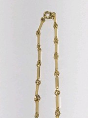 Gold Tone Bar Link & Faux White Pearl Pendant Necklace Vintage 14″