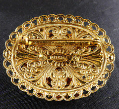 Vintage West Germany Opaline Pink Glass & Rhinestone Filigree Pin Brooch Oval