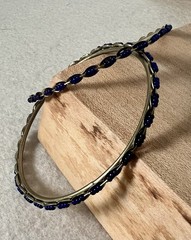 Vintage Blue Trade Bead Bangle Bracelets Brass/Gold-Tone Metal