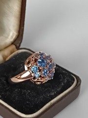Vintage 1990-s 14 Ct Rolled Gold Blue Topaz Ring Size UK P US 7 1/2- Hallmarked