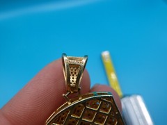 Unique Chevron CZ Sterling w/goldtone overlay Dogtag Pendant