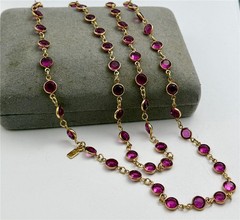 Vintage Swarovski Swan Fuchsia Pink Gold Tone Bezel Set 7MM Crystal Necklace 32″