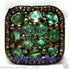 Amazing 2.66ctw Rose Cut Diamond Emerald Studded Silver Victorian Ring Jewelry