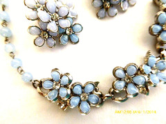 VINTAGE CORO BABY BLUE LUCITE FLOWER CLUSTER NECKLACE and EARRINGS SET