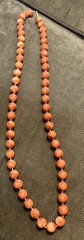Vintage 50’s-60’s Hong Kong Mqrbled Orange Salmon Color Bead Necklace 28 Inches