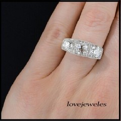 Art Deco Vintage 1.55CT Lab-Created Round Cut 3-Stone Ring 14K White Gold Finish