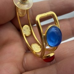 Vtg Mogul Hoop Earrings Gripoix Style Cabochon Red Blue Green Glass Large