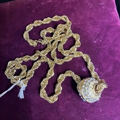 VTG Heavy 14K Gold Plated Rope Chain Crystal Pave Slide Ball Enhancer Necklace
