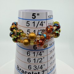 Vintage Gold Tone Lampwork Art Glass Beaded Coil Wrap Bracelet Chunky Boho 90s