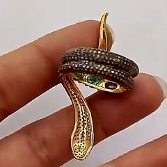 2.57ctw Rose Cut Diamond Gemstone Studded Silver Victorian Snake Ring Jewelry