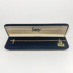 Vintage Swarovski Crystal Tennis Bracelet by Savvy With Box Dainty Gold Tone 7