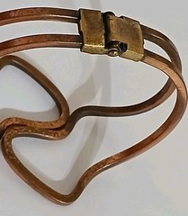 VTG MCM Brutalist Copper Bangle Bracelet Modernist Wavy Organic Hinged 7.5″ 25g