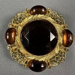 Vintage Brooch Pendant Brown Gold Tone Glass Rhinestone Statement Pin