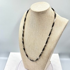 Vintage Retro Two-Tone Silver & Black Bar Link Chain Necklace, Unisex Y2K Style