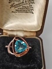 Vintage 1990-s 14 Ct Rolled Gold Blue Topaz Ring Size UK N US 6 3/4- Hallmarked